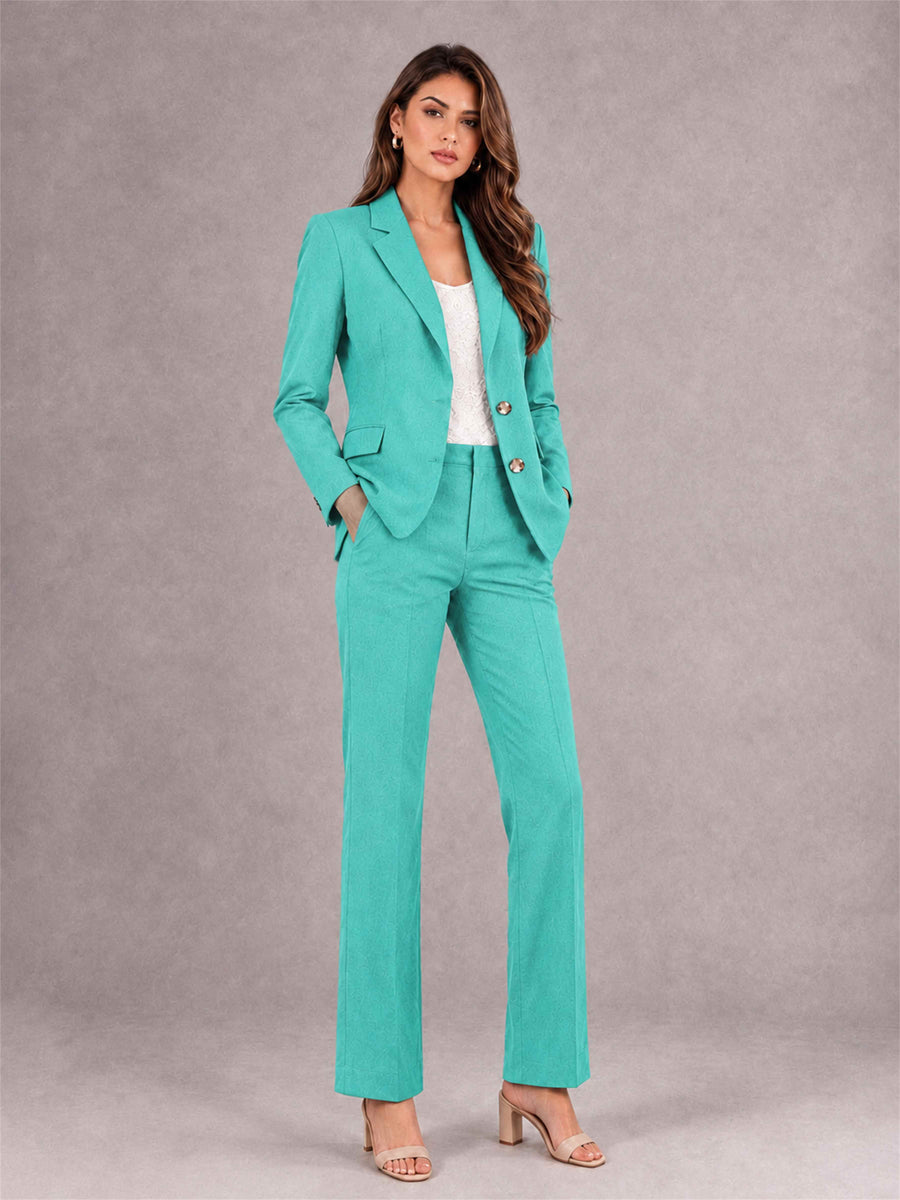 Turquoise 2 Pieces Tailored Fit Notched Lapel Suits Women's Suits