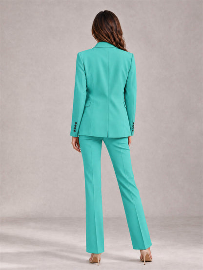 Turquoise 2 Pieces Tailored Fit Notched Lapel Suits Women's Suits