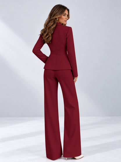Burgundy 2 Pieces Tailored Fit One Button Women's Suits