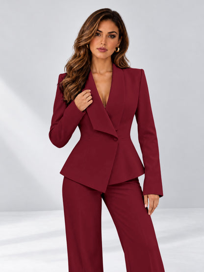 Burgundy 2 Pieces Tailored Fit One Button Women's Suits