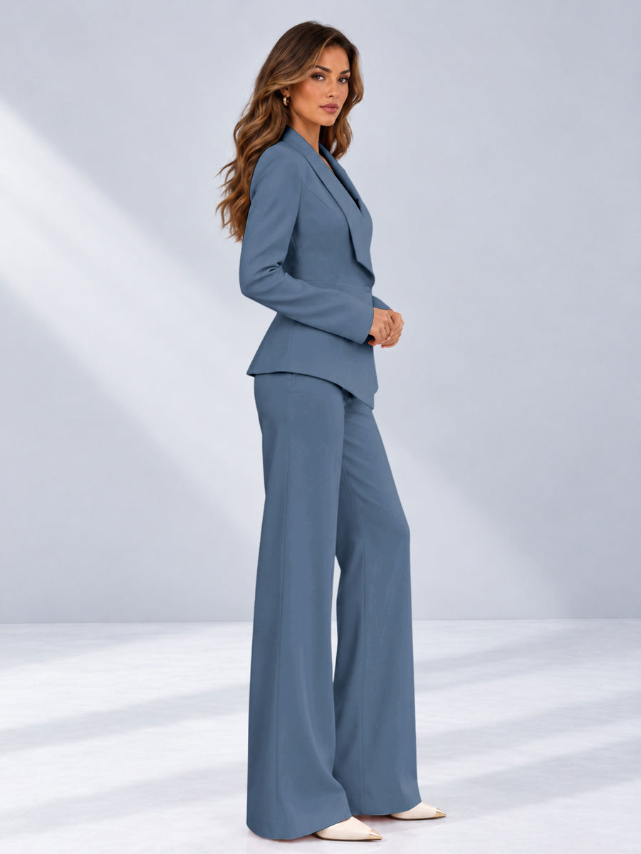 Dusty Blue 2 Pieces Tailored Fit One Button Women's Suits