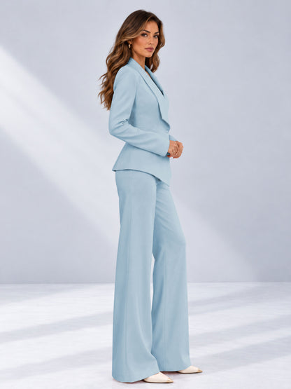 Light Blue 2 Pieces Tailored Fit One Button Women's Suits
