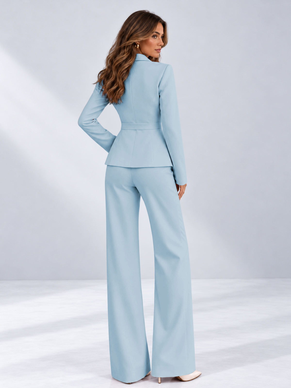 Light Blue 2 Pieces Tailored Fit One Button Women's Suits