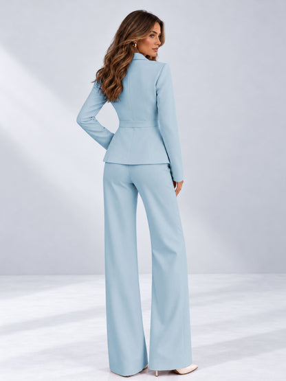 Light Blue 2 Pieces Tailored Fit One Button Women's Suits
