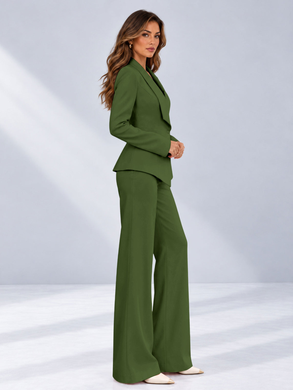 Olive Green 2 Pieces Tailored Fit One Button Women's Suits