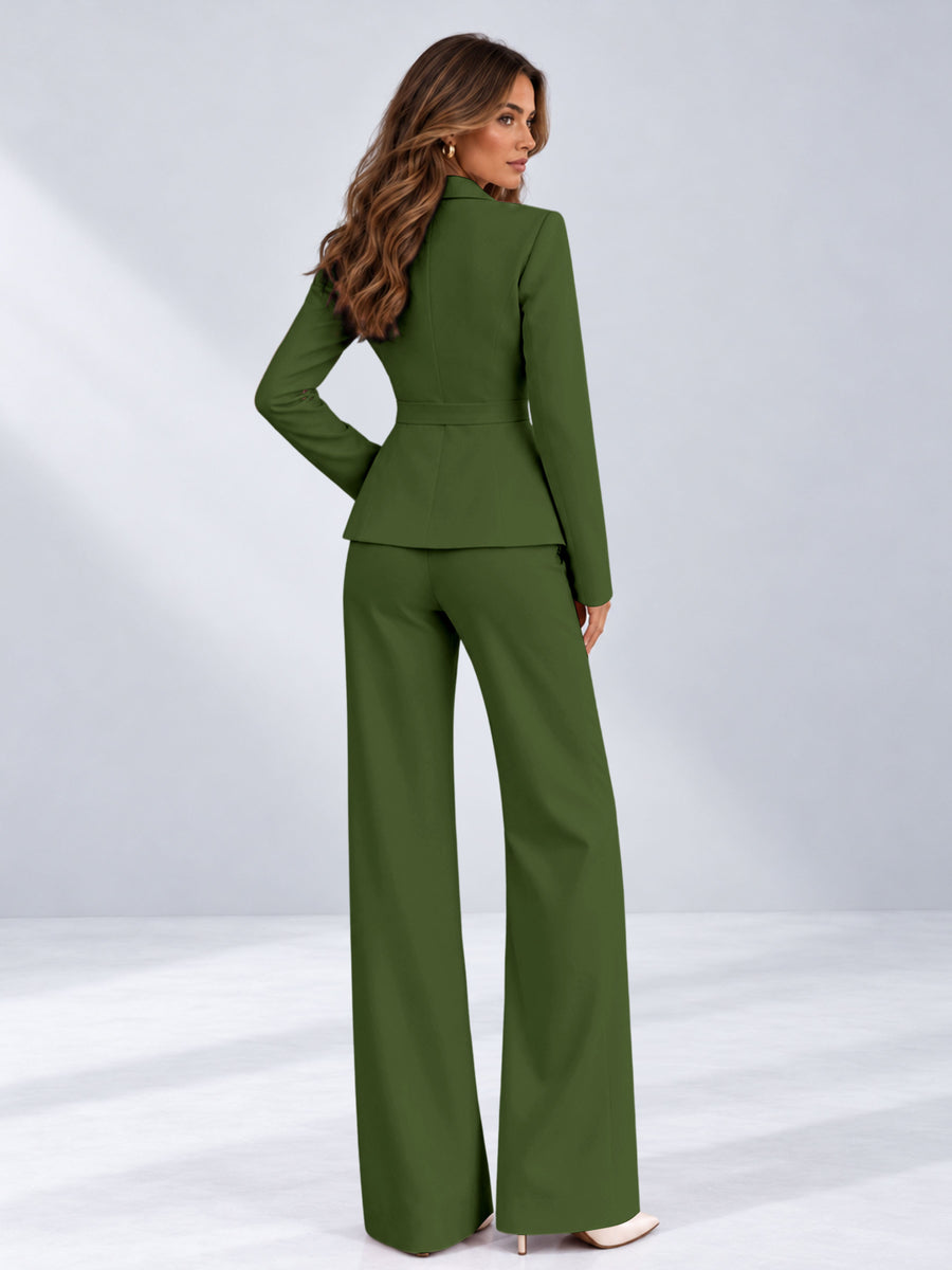 Olive Green 2 Pieces Tailored Fit One Button Women's Suits