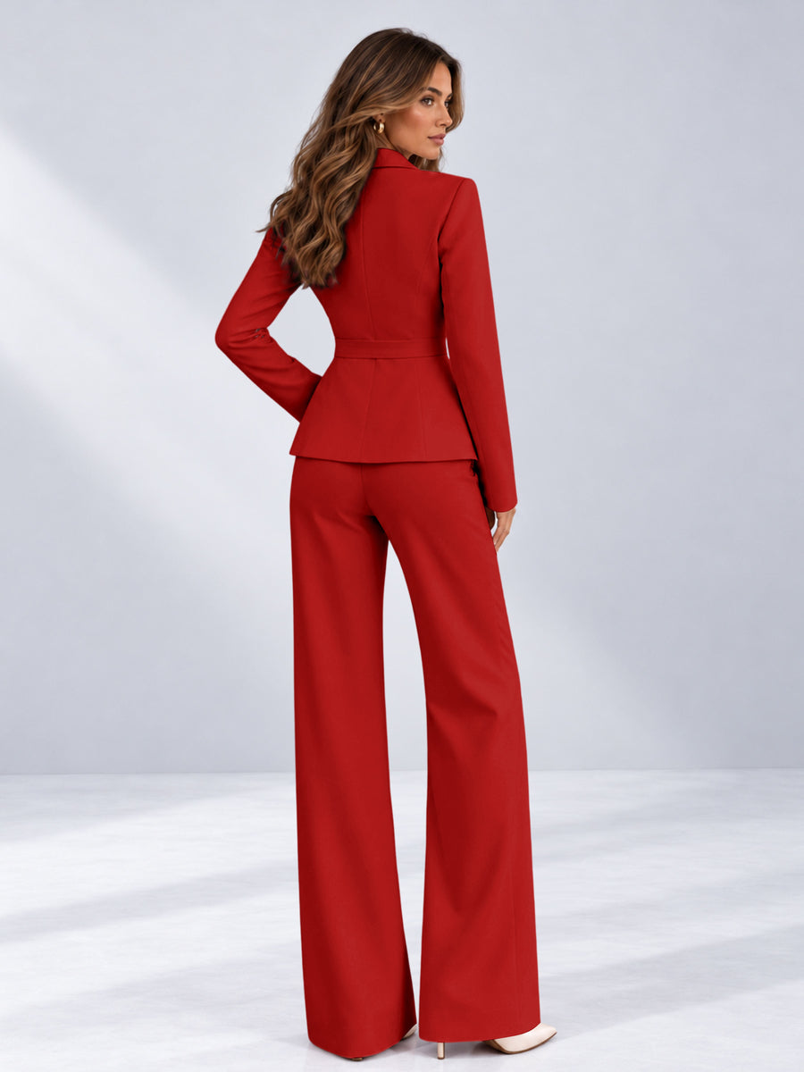 Red 2 Pieces Tailored Fit One Button Women's Suits