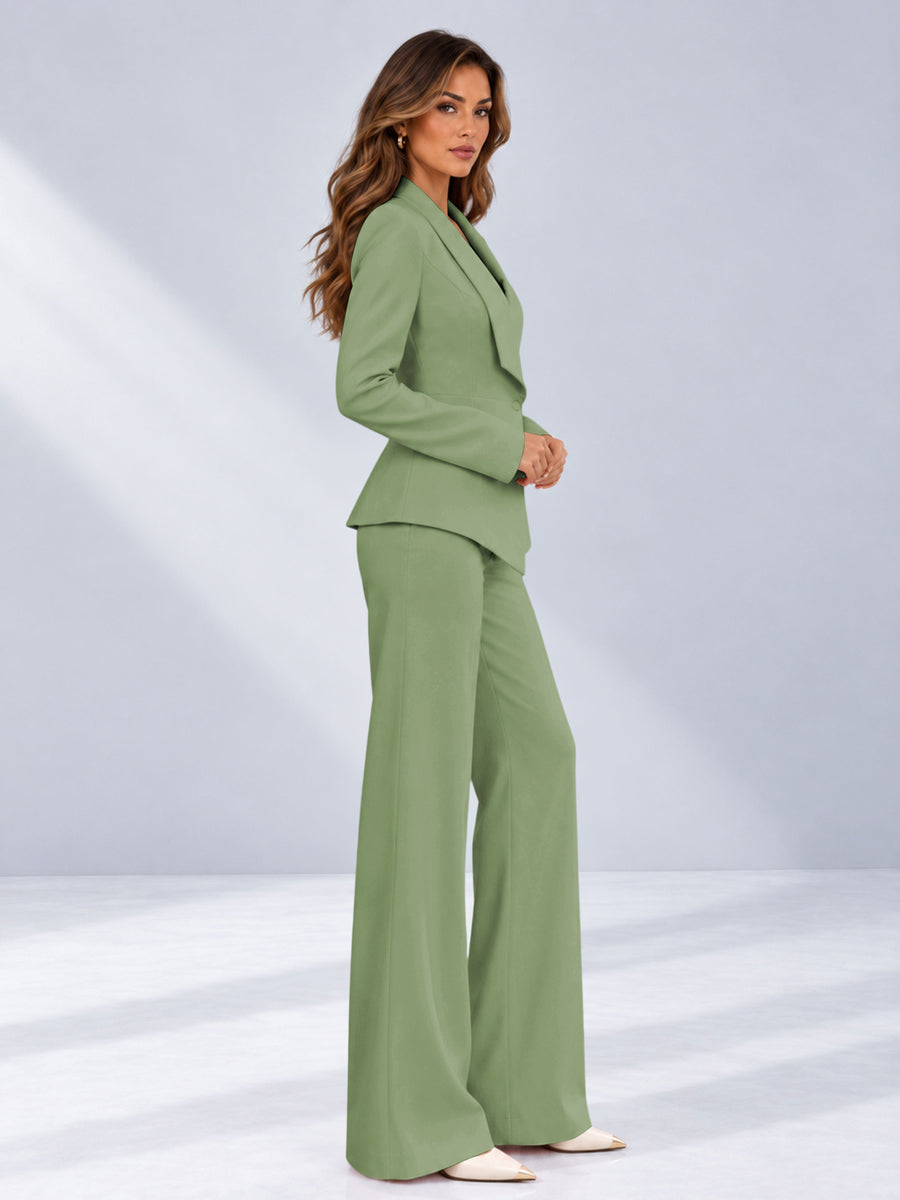 Sage Green 2 Pieces Tailored Fit One Button Women's Suits
