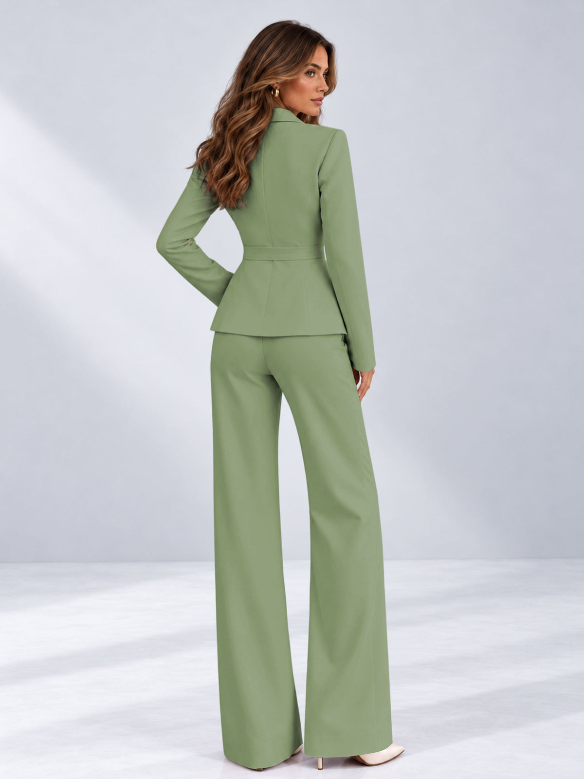 Sage Green 2 Pieces Tailored Fit One Button Women's Suits