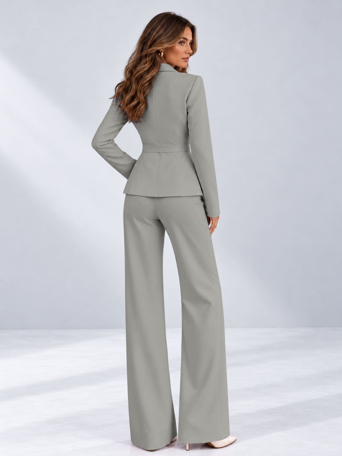 Silver 2 Pieces Tailored Fit One Button Women's Suits