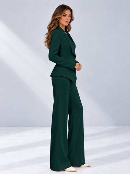 Teal 2 Pieces Tailored Fit One Button Women's Suits