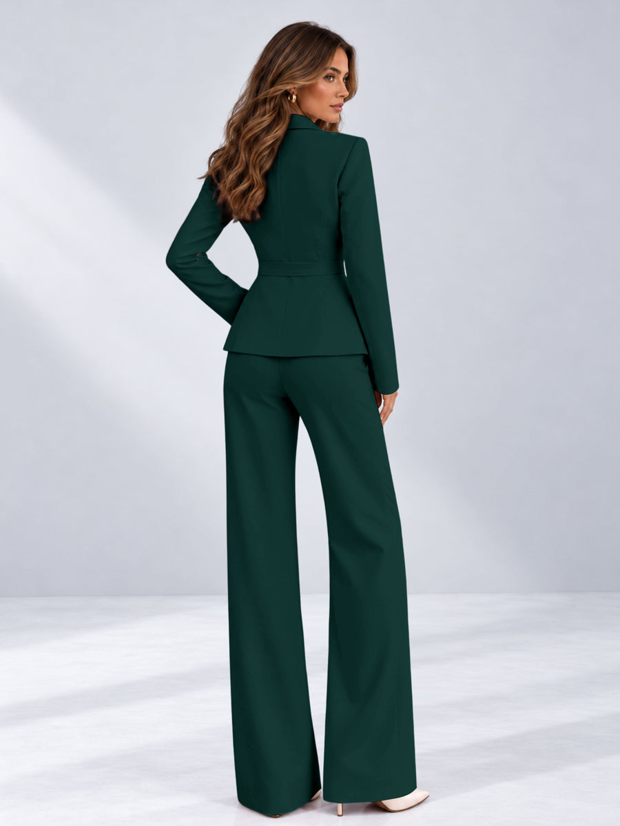 Teal 2 Pieces Tailored Fit One Button Women's Suits