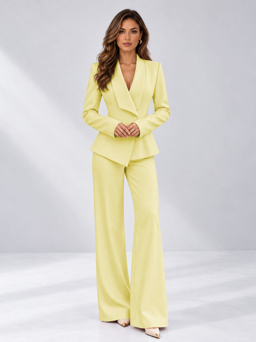 Yellow 2 Pieces Tailored Fit One Button Women's Suits