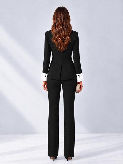 Black 2 Pieces Tailored Fit Peak Lapel Women's Suits