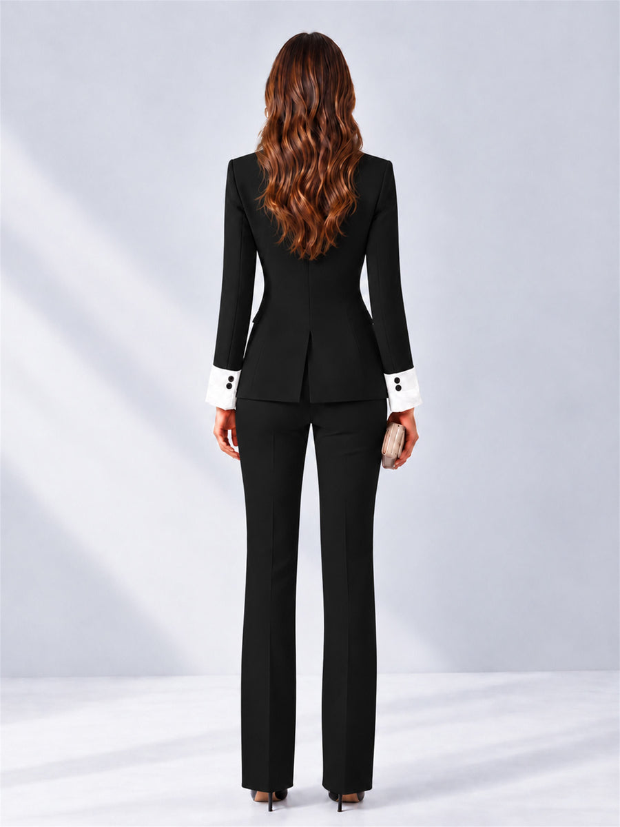 Black 2 Pieces Tailored Fit Peak Lapel Women's Suits