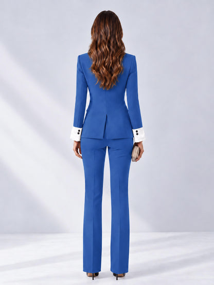 Blue 2 Pieces Tailored Fit Peak Lapel Women's Suits
