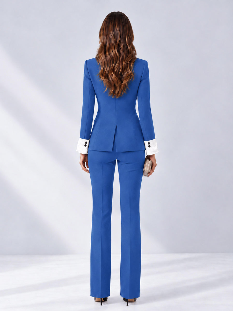 Blue 2 Pieces Tailored Fit Peak Lapel Women's Suits