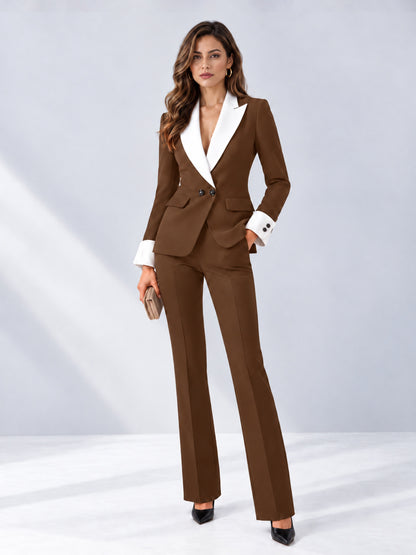 Brown 2 Pieces Tailored Fit Peak Lapel Women's Suits