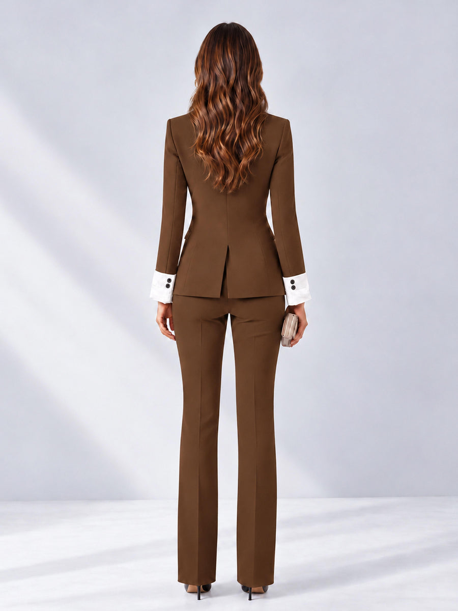 Brown 2 Pieces Tailored Fit Peak Lapel Women's Suits