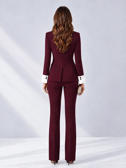 Burgundy 2 Pieces Tailored Fit Peak Lapel Women's Suits