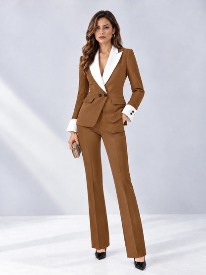 Burnt Orange 2 Pieces Tailored Fit Peak Lapel Women's Suits