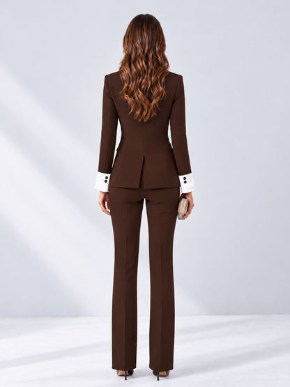 Chocolate 2 Pieces Tailored Fit Peak Lapel Women's Suits