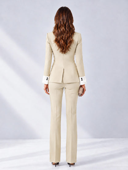Cream 2 Pieces Tailored Fit Peak Lapel Women's Suits