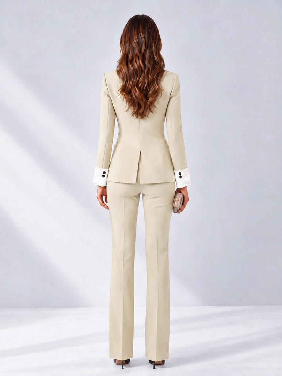Cream 2 Pieces Tailored Fit Peak Lapel Women's Suits