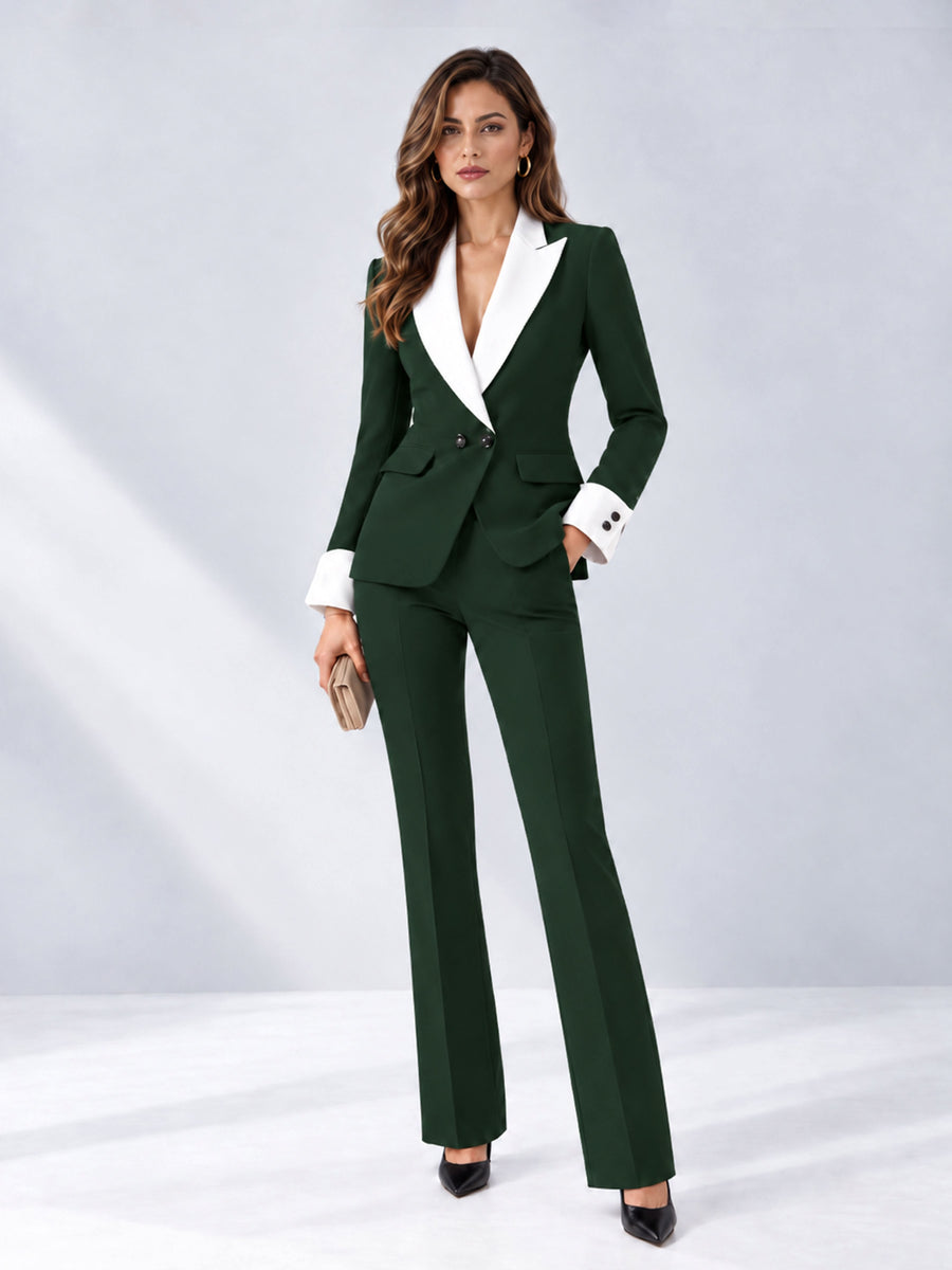 Dark Green 2 Pieces Tailored Fit Peak Lapel Women's Suits