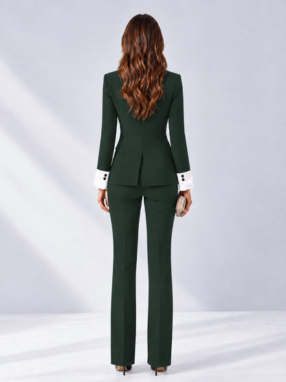 Dark Green 2 Pieces Tailored Fit Peak Lapel Women's Suits
