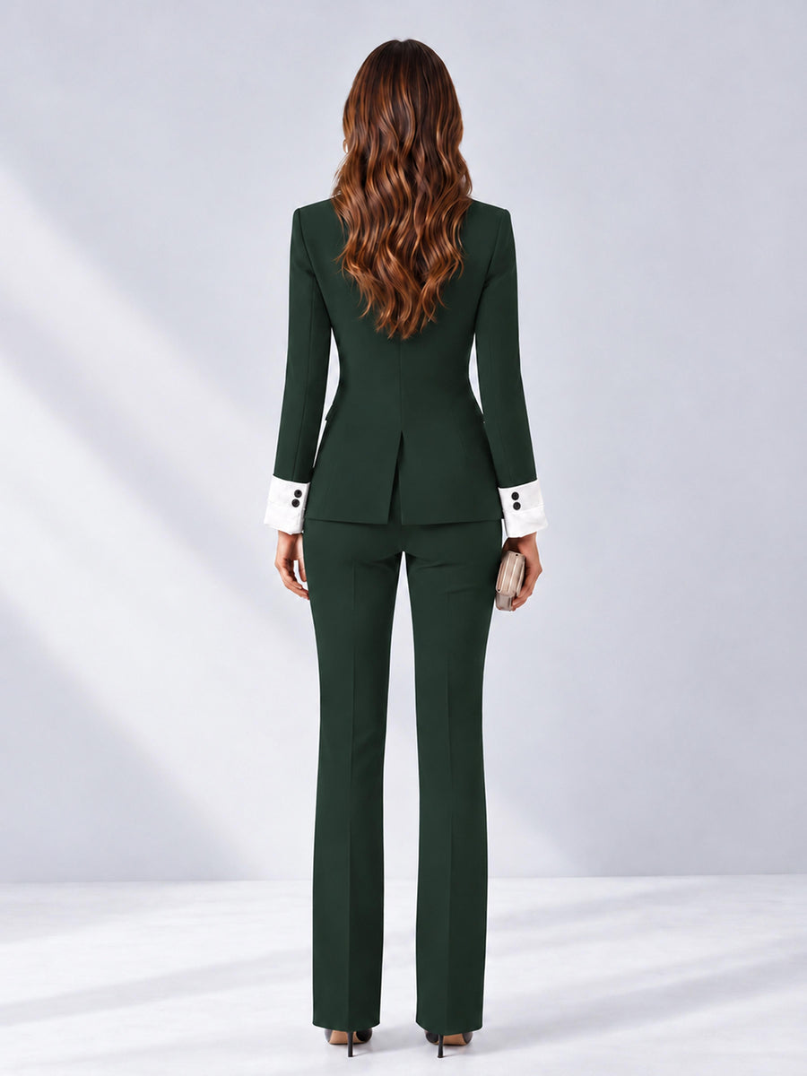 Dark Green 2 Pieces Tailored Fit Peak Lapel Women's Suits