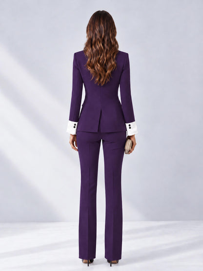 Dark Purple 2 Pieces Tailored Fit Peak Lapel Women's Suits