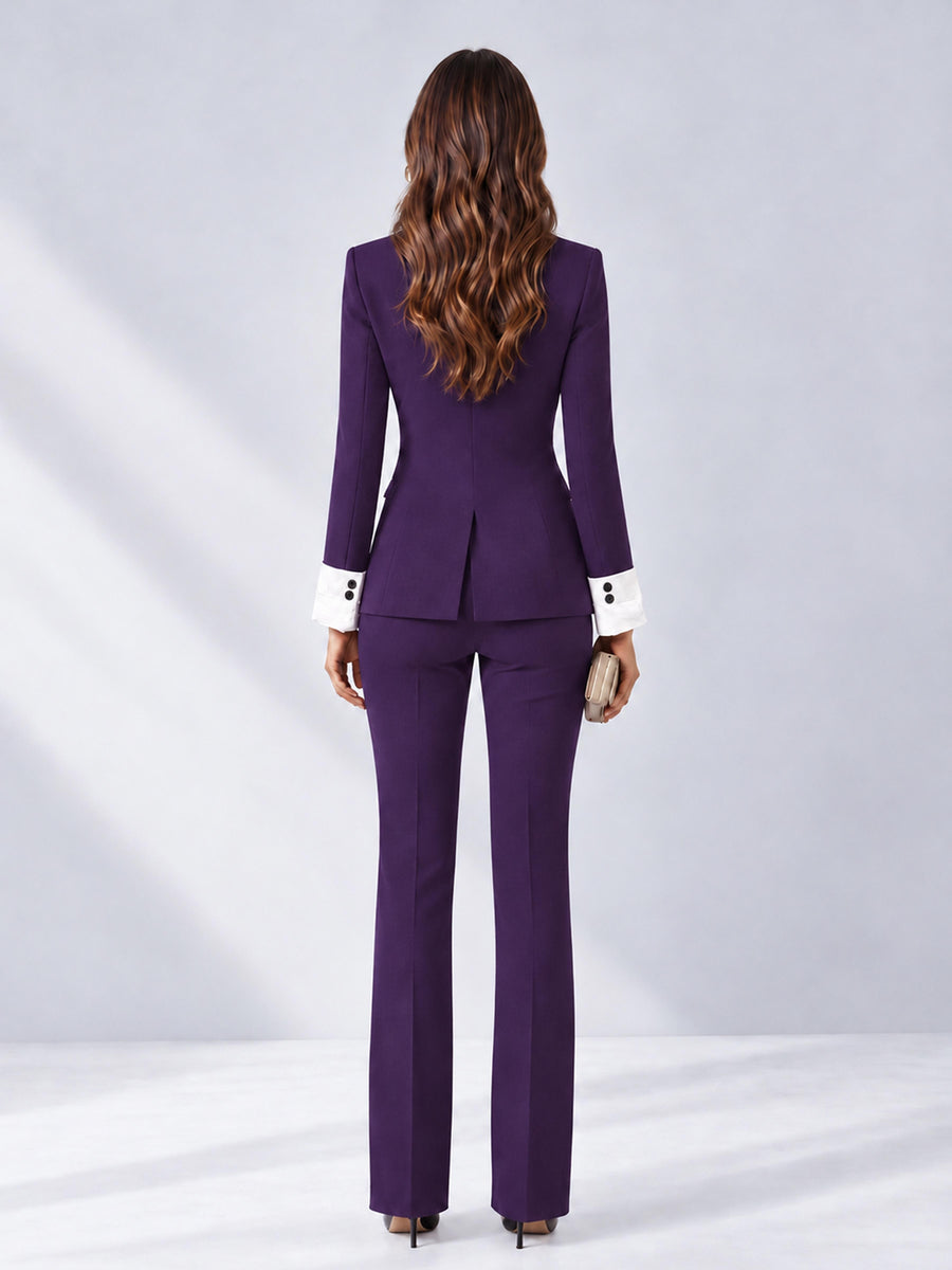 Dark Purple 2 Pieces Tailored Fit Peak Lapel Women's Suits