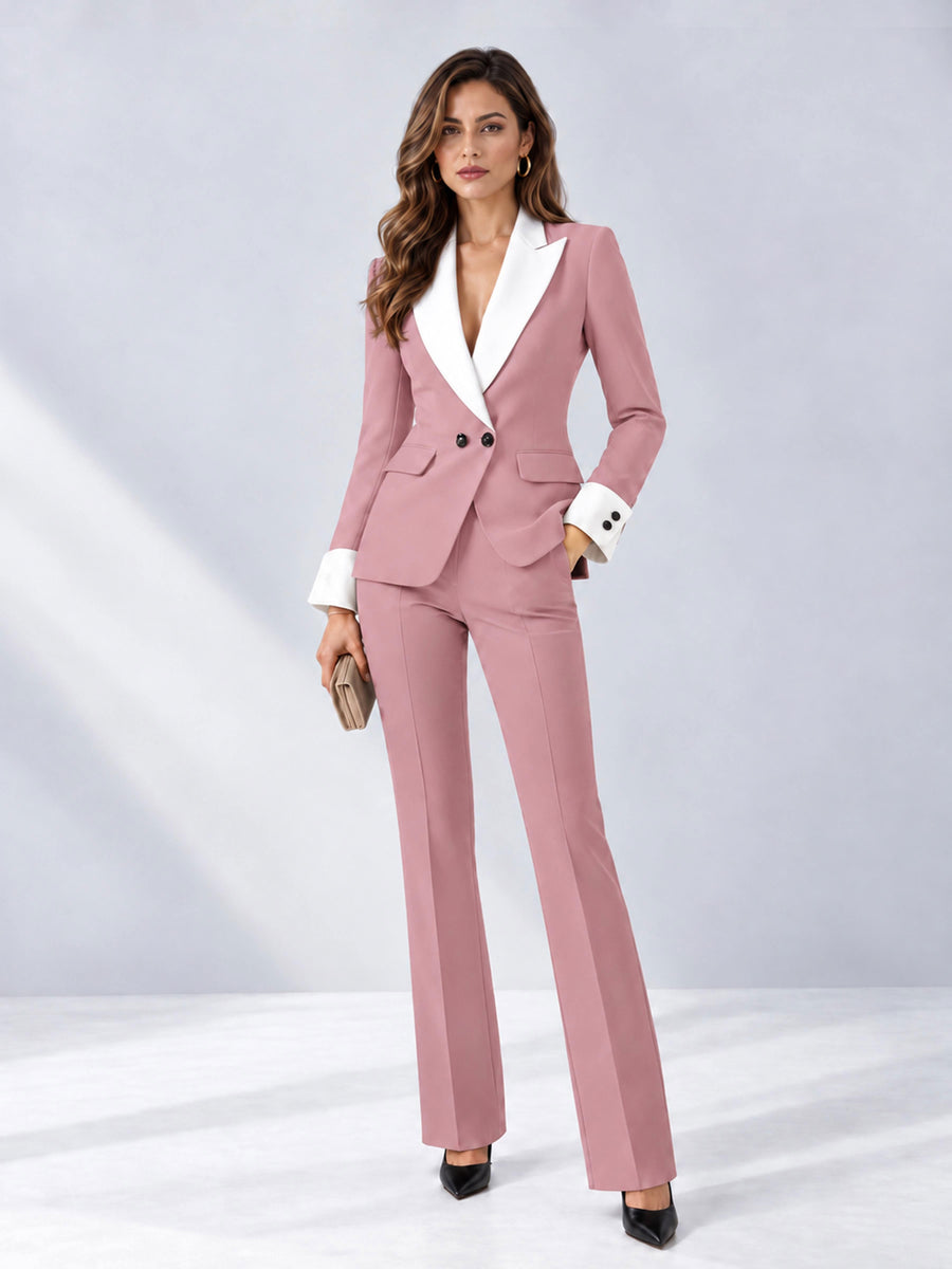 Dusty Rose 2 Pieces Tailored Fit Peak Lapel Women's Suits