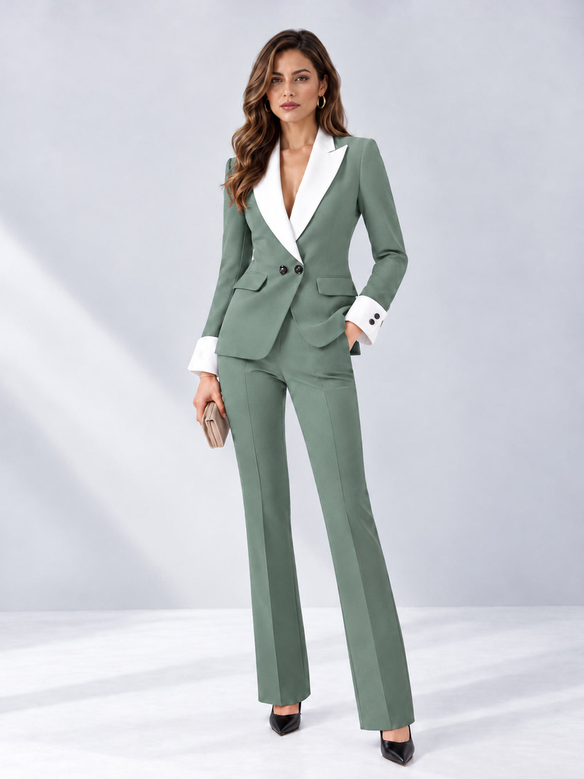 Eucalyptus 2 Pieces Tailored Fit Peak Lapel Women's Suits