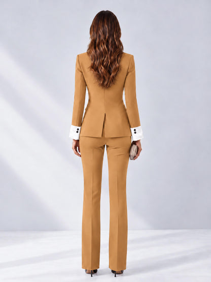 Gold 2 Pieces Tailored Fit Peak Lapel Women's Suits