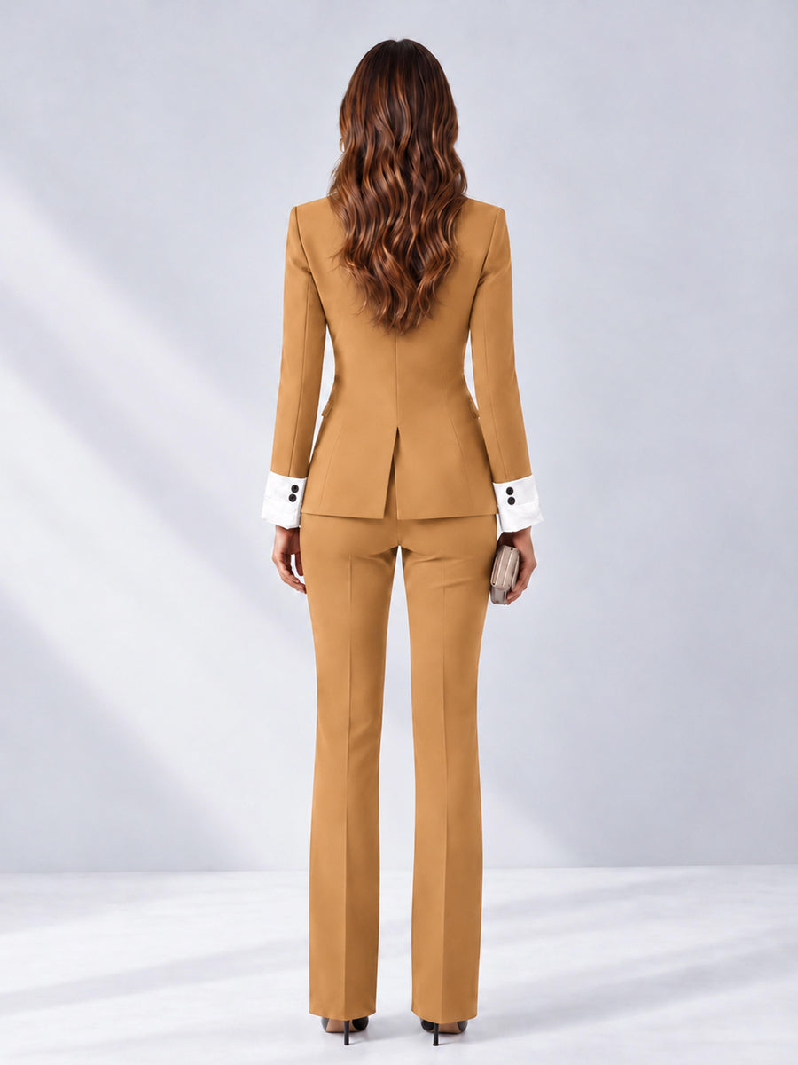 Gold 2 Pieces Tailored Fit Peak Lapel Women's Suits