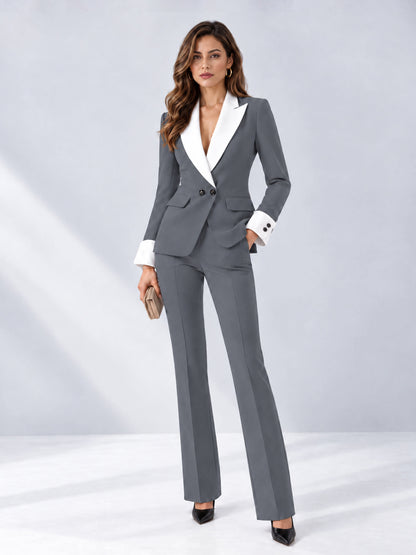 Gray 2 Pieces Tailored Fit Peak Lapel Women's Suits