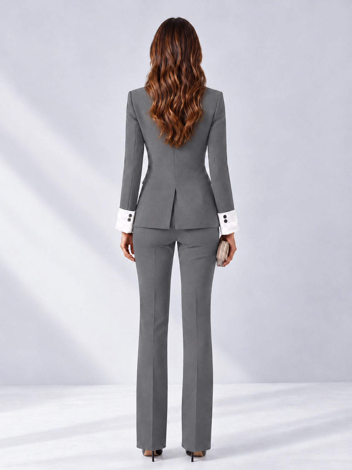 Gray 2 Pieces Tailored Fit Peak Lapel Women's Suits