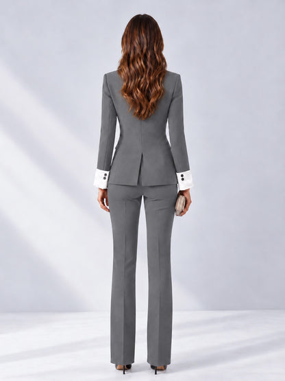 Gray 2 Pieces Tailored Fit Peak Lapel Women's Suits