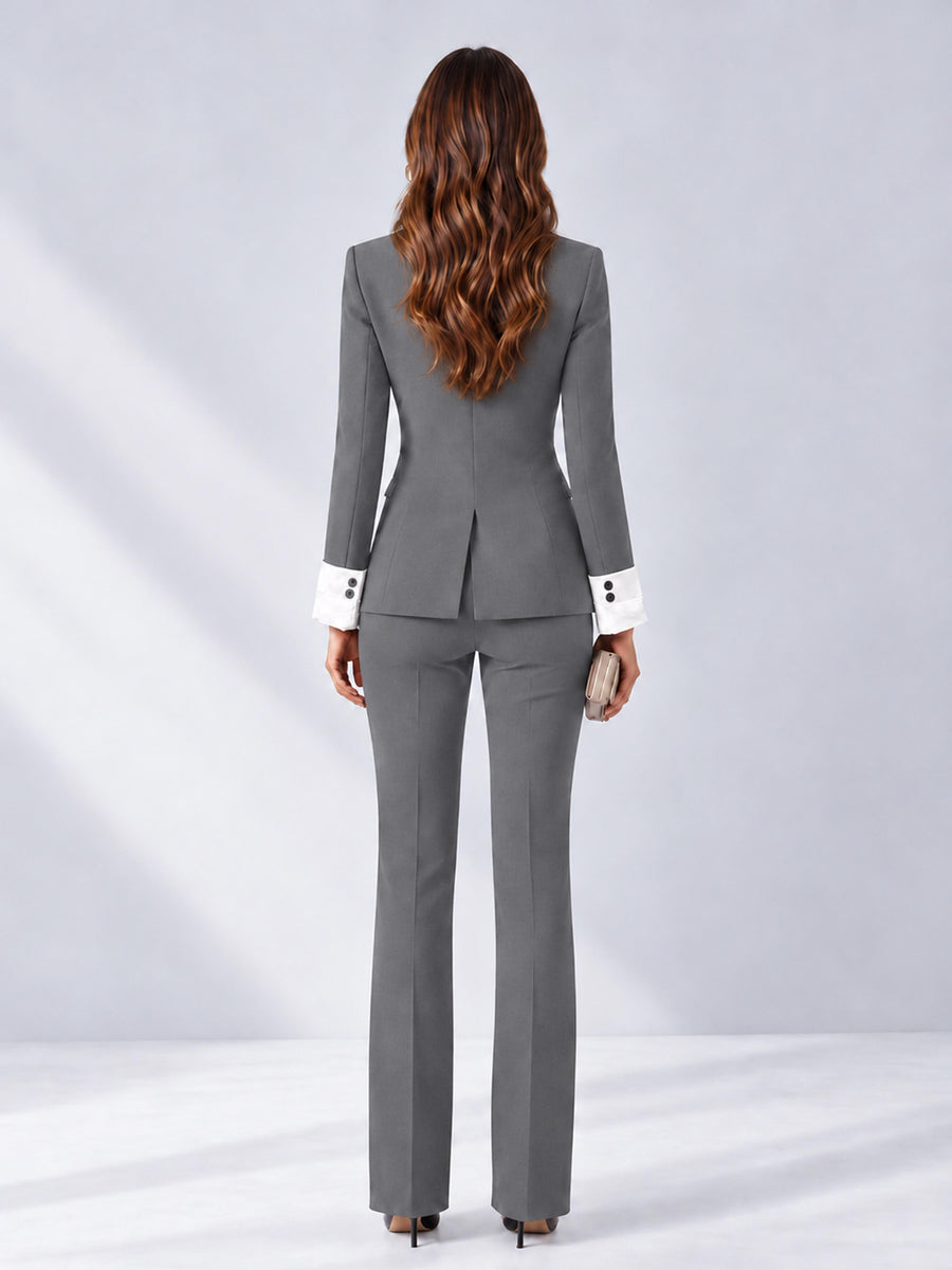 Gray 2 Pieces Tailored Fit Peak Lapel Women's Suits