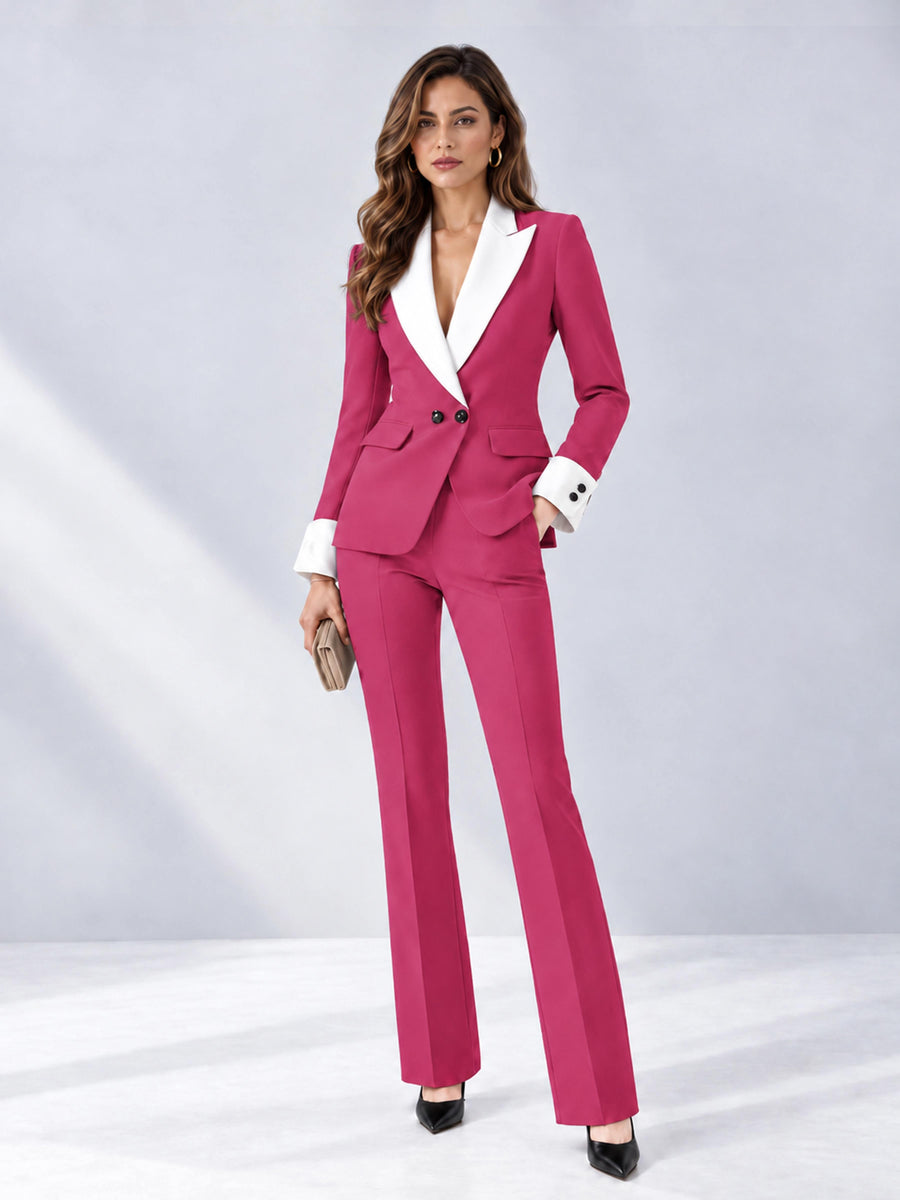 Hot Pink 2 Pieces Tailored Fit Peak Lapel Women's Suits