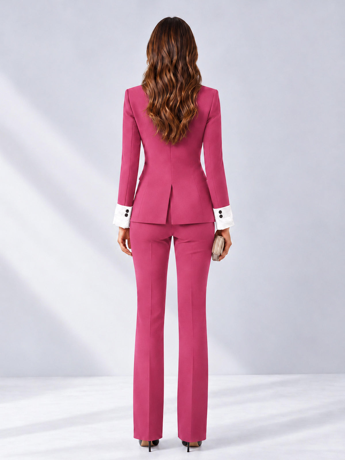 Hot Pink 2 Pieces Tailored Fit Peak Lapel Women's Suits