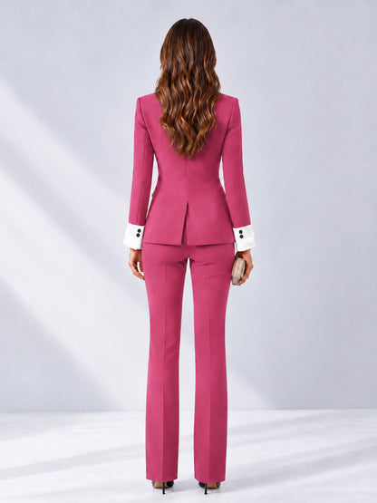 Hot Pink 2 Pieces Tailored Fit Peak Lapel Women's Suits