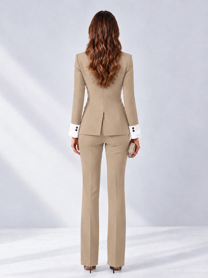 Khaki 2 Pieces Tailored Fit Peak Lapel Women's Suits