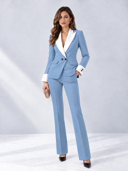 Light Blue 2 Pieces Tailored Fit Peak Lapel Women's Suits