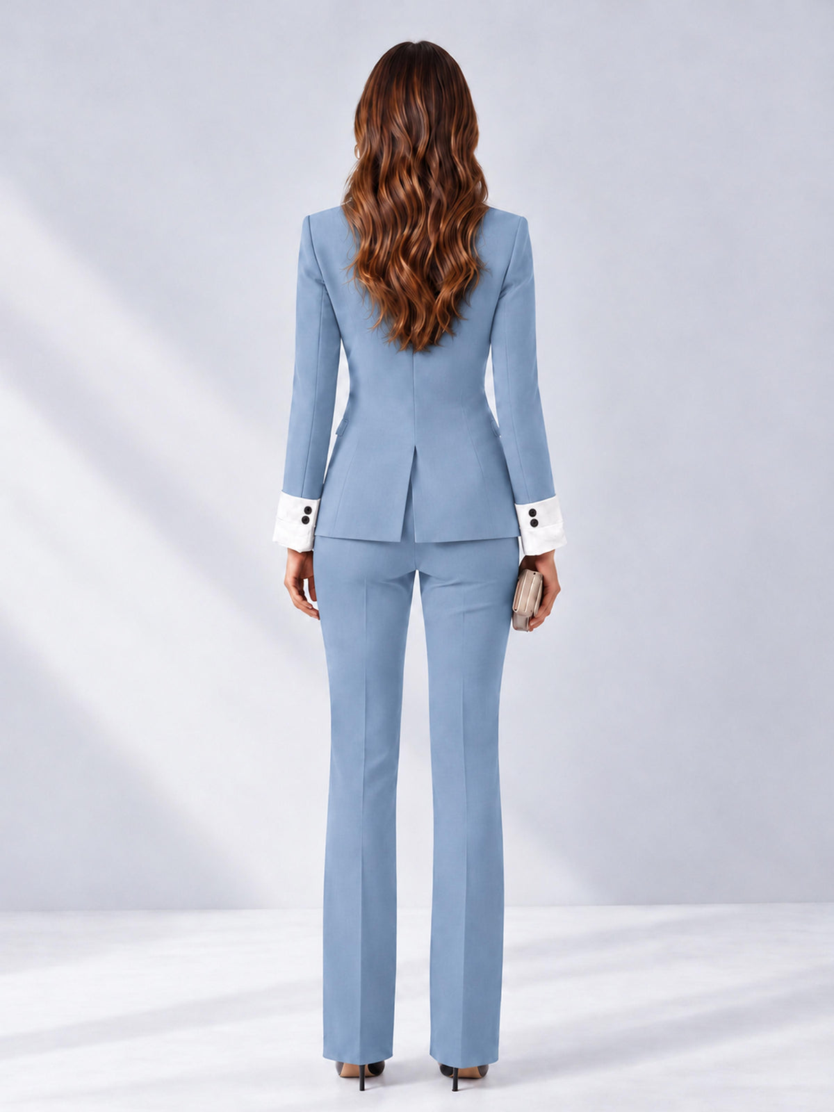 Light Blue 2 Pieces Tailored Fit Peak Lapel Women's Suits