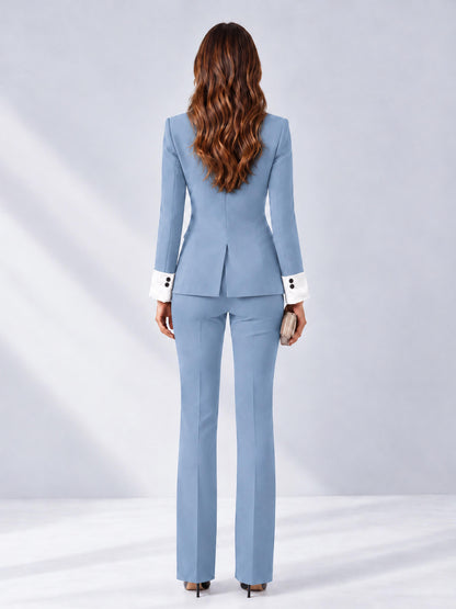 Light Blue 2 Pieces Tailored Fit Peak Lapel Women's Suits