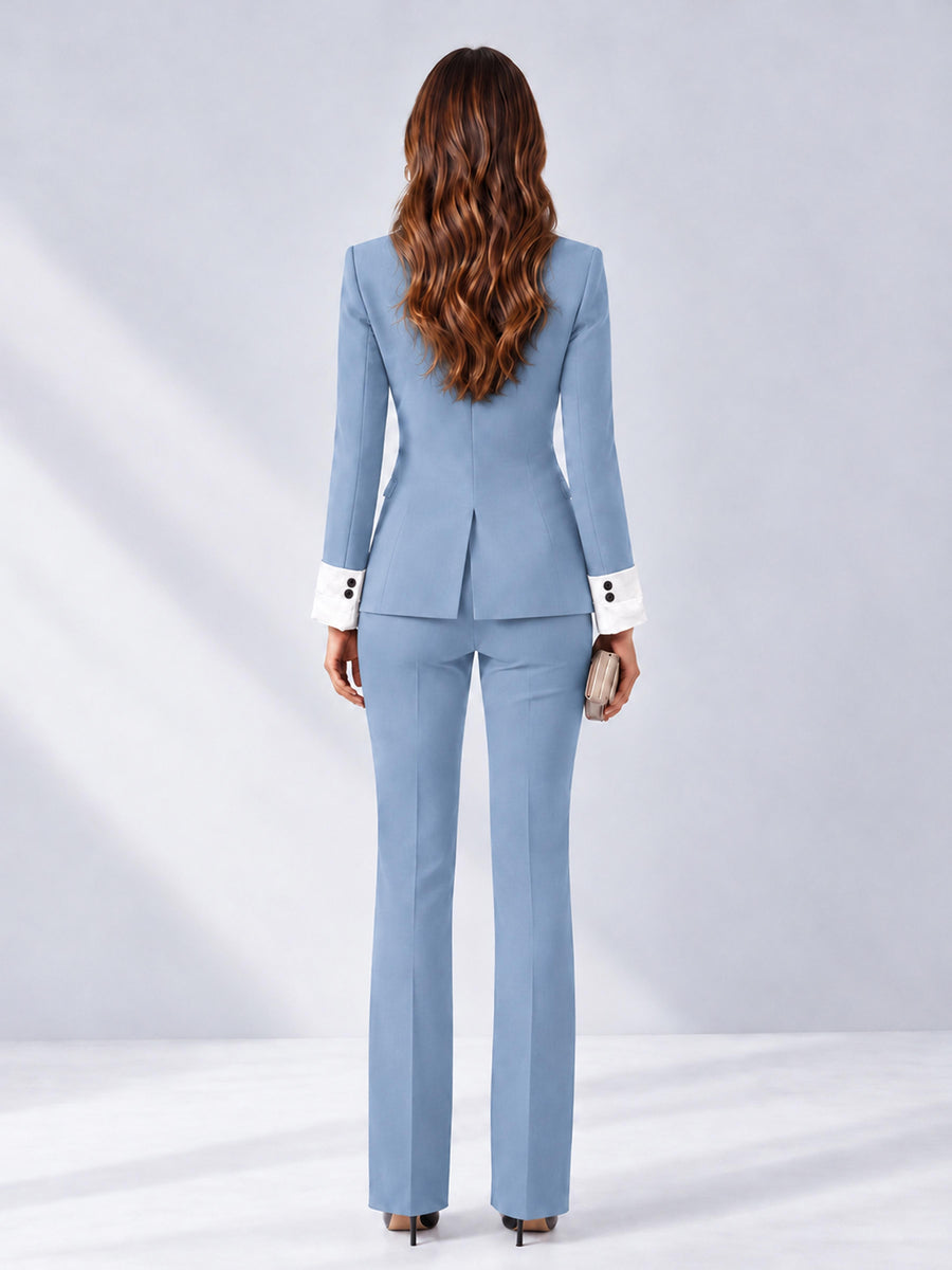Light Blue 2 Pieces Tailored Fit Peak Lapel Women's Suits
