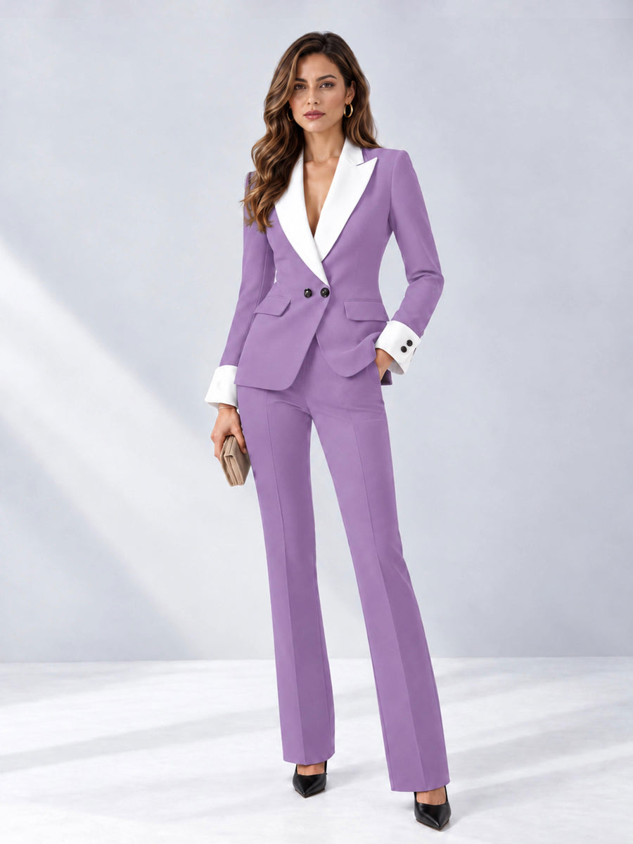 Lilac 2 Pieces Tailored Fit Peak Lapel Women's Suits